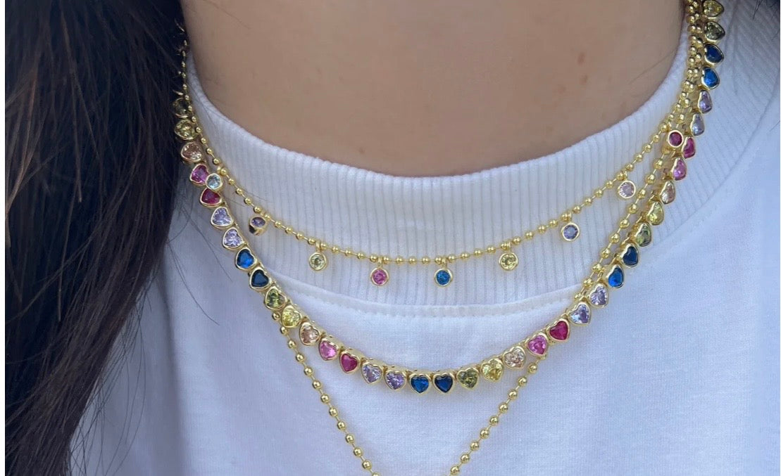 Rainbow Heart Tennis Necklace