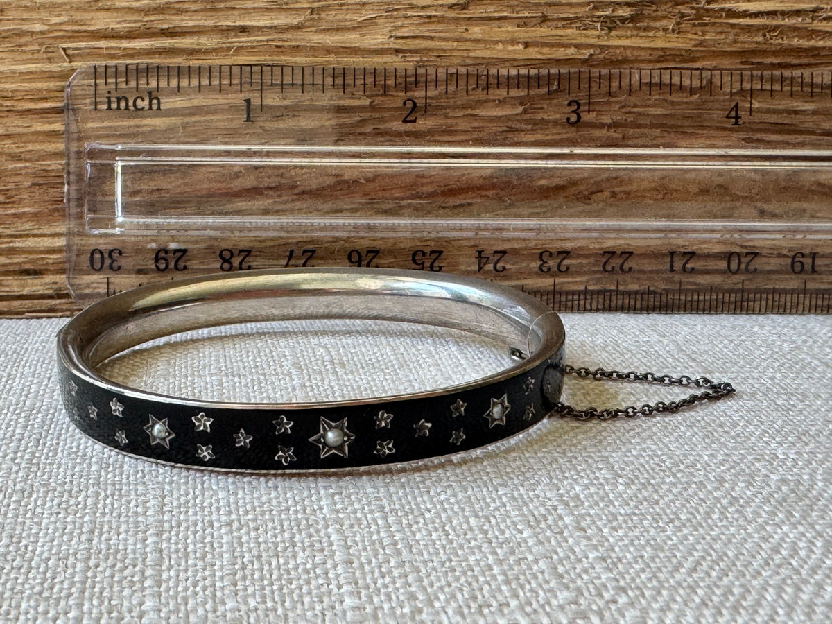 Petite Black Enamel and Sterling Silver Mourning Bangle Bracelet
