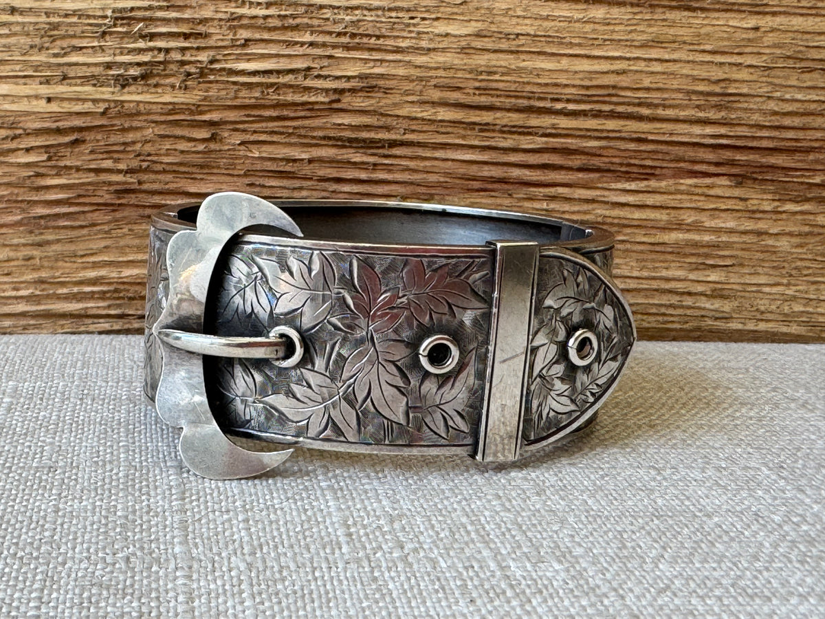 Vintage Sterling Silver Buckle Bangle Bracelet