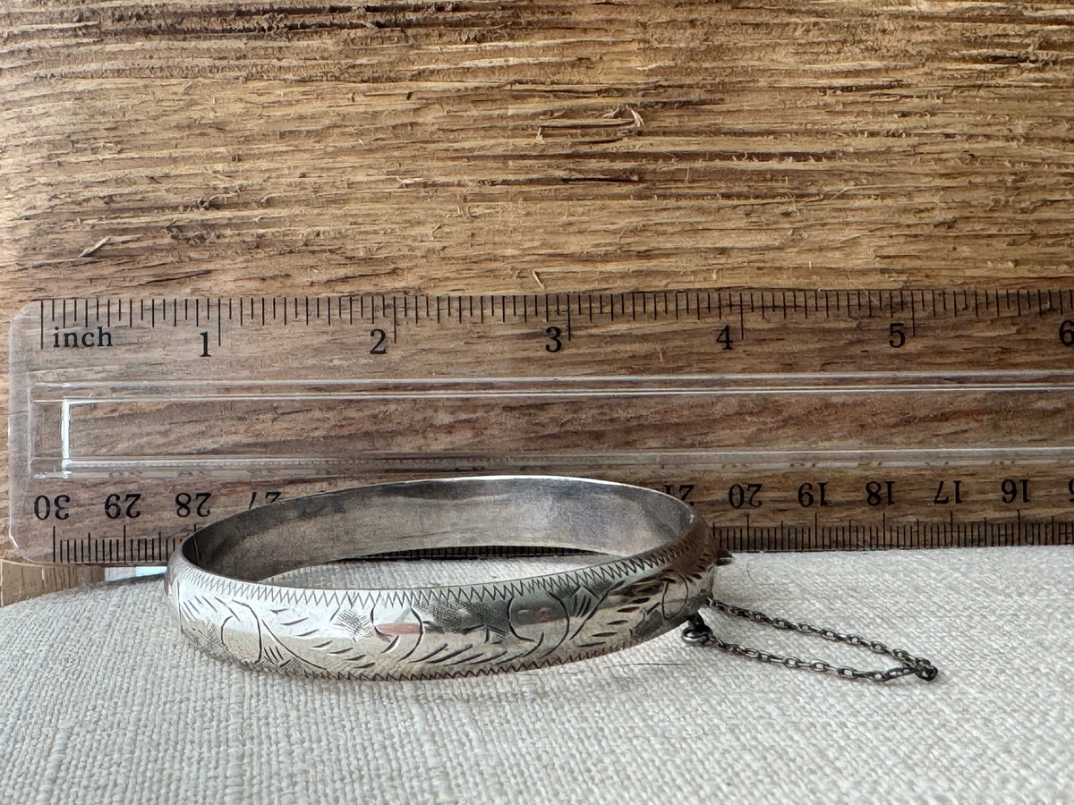 Vintage Sterling Silver Etched Narrow Bangle Bracelet