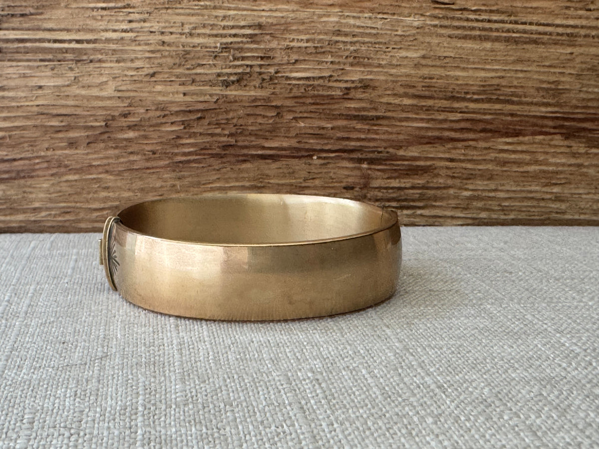 Vintage 1950’s Rolled Gold Bangle Bracelet with Garnett Flowers