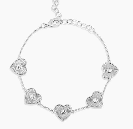One Love Fluted Silver Heart Bracelet