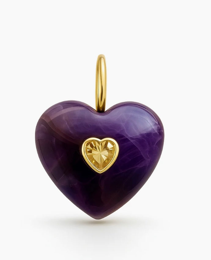 Gemstone Heart Pendants with CZ Heart Center