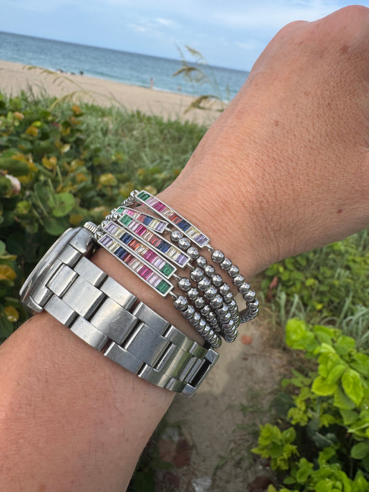 Silver Beaded Rainbow Bar Bracelet