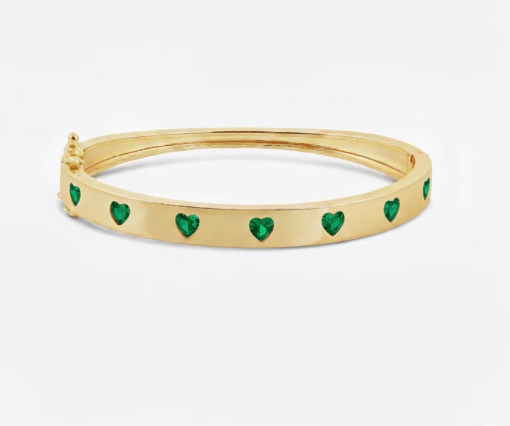 Gold and Green Heart Bangle