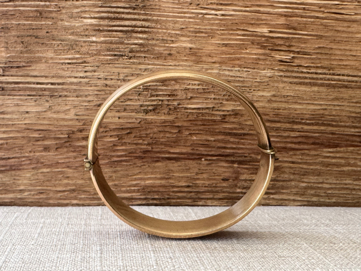 Vintage 1950’s Rolled Gold Bangle Bracelet with Garnett Flowers