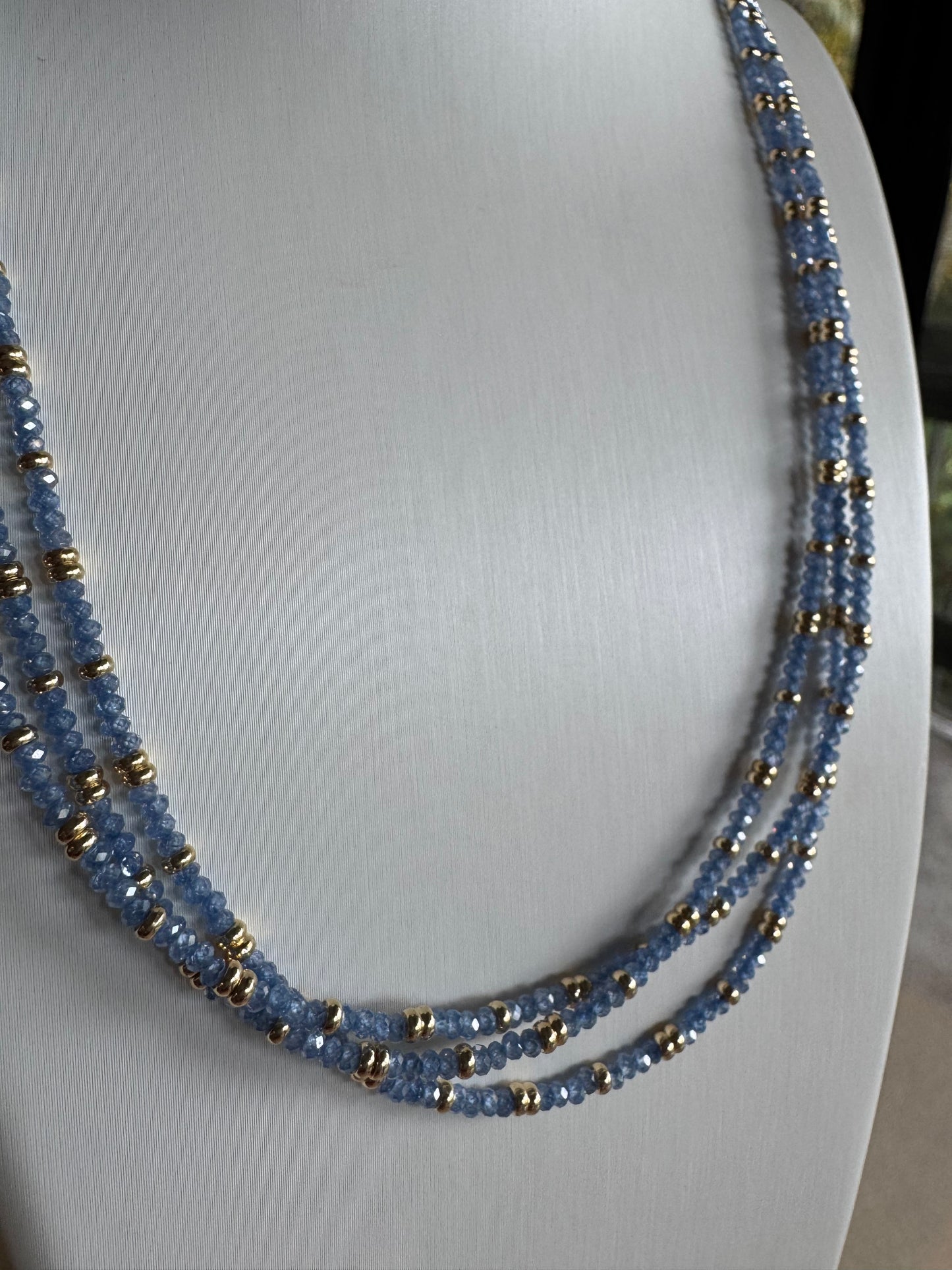 Petite Blue Sapphire and Gold Gemstone Necklace