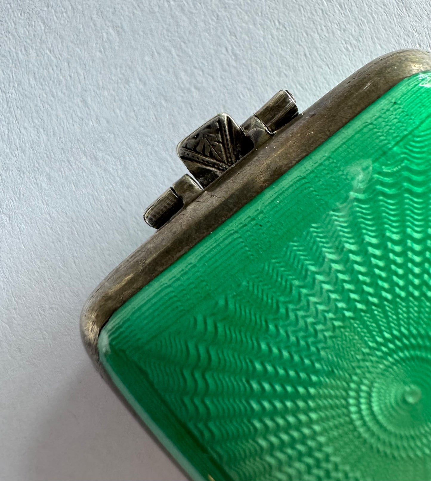 Vintage Green French Guilloche Travel Clock Pendant