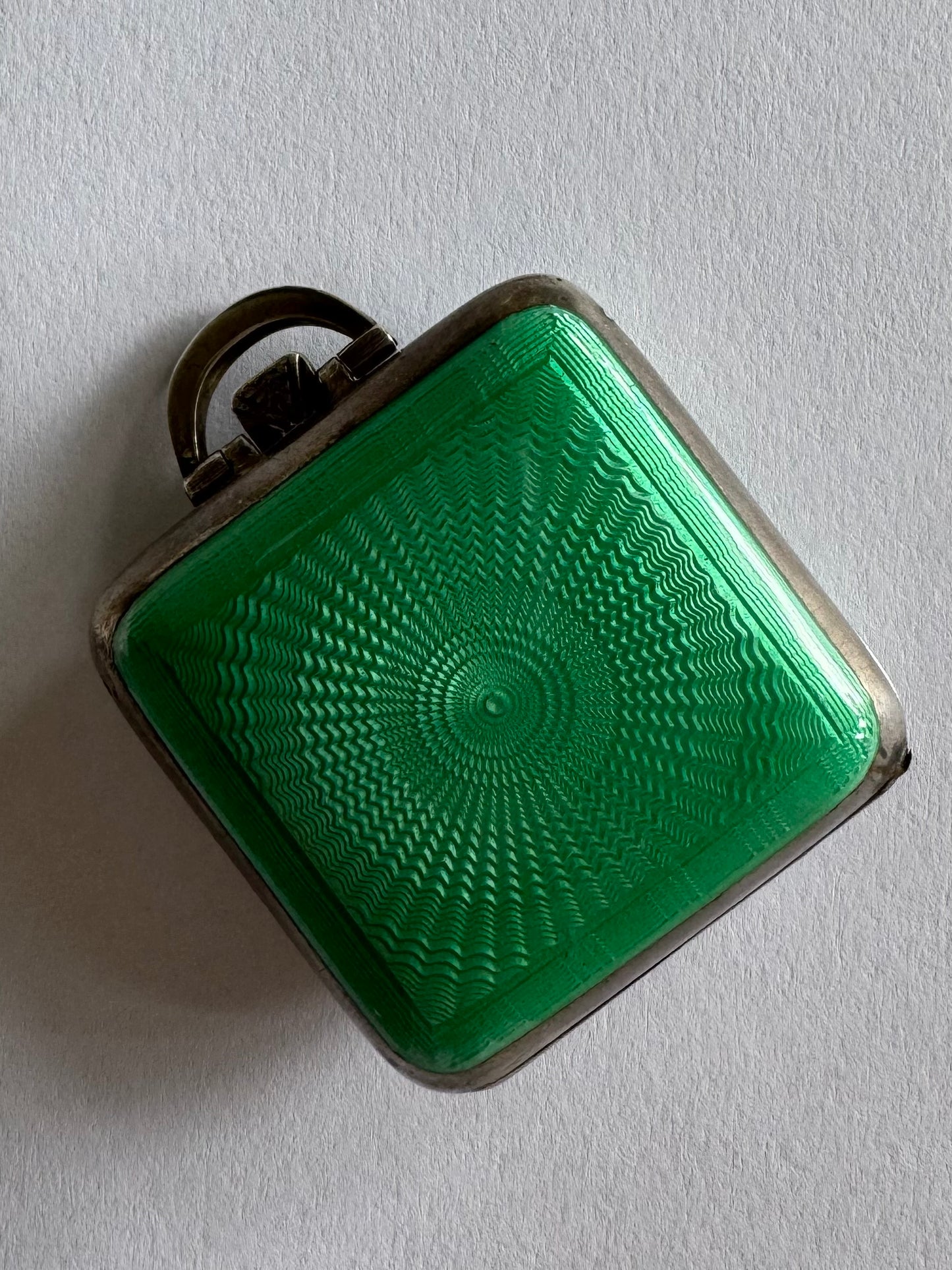 Vintage Green French Guilloche Travel Clock Pendant