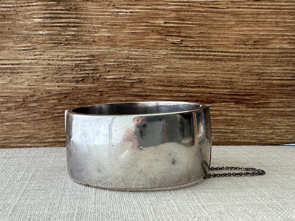 Thick Etched Sterling Silver Bangle Bracelet