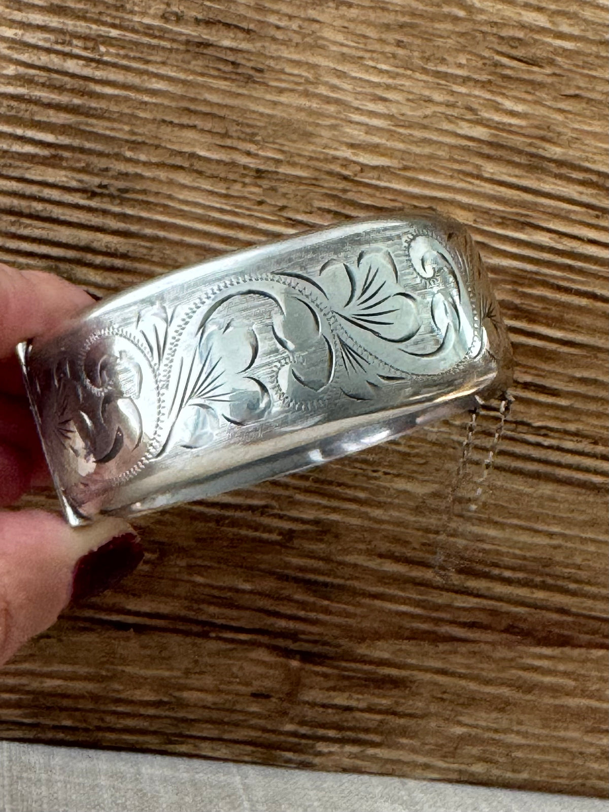 Vintage Sterling Silver Etched Wide Bangle Bracelet