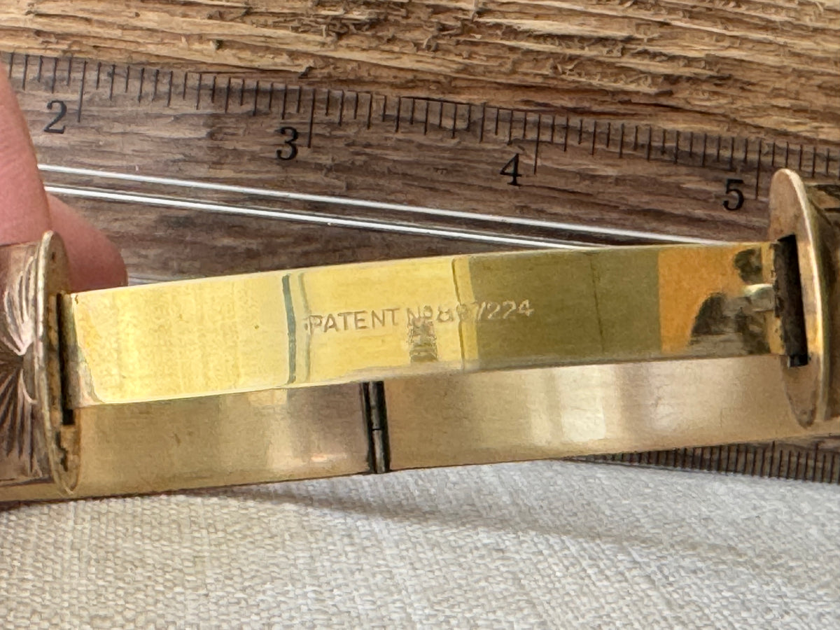 Vintage 1950’s Rolled Gold Bangle Bracelet with Garnett Flowers