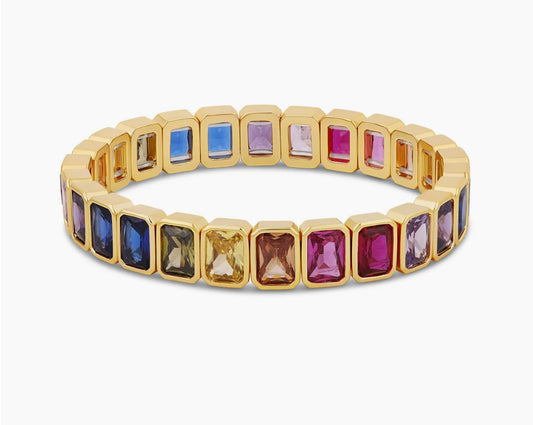 Stretch Rainbow Emerald Cut Bracelet