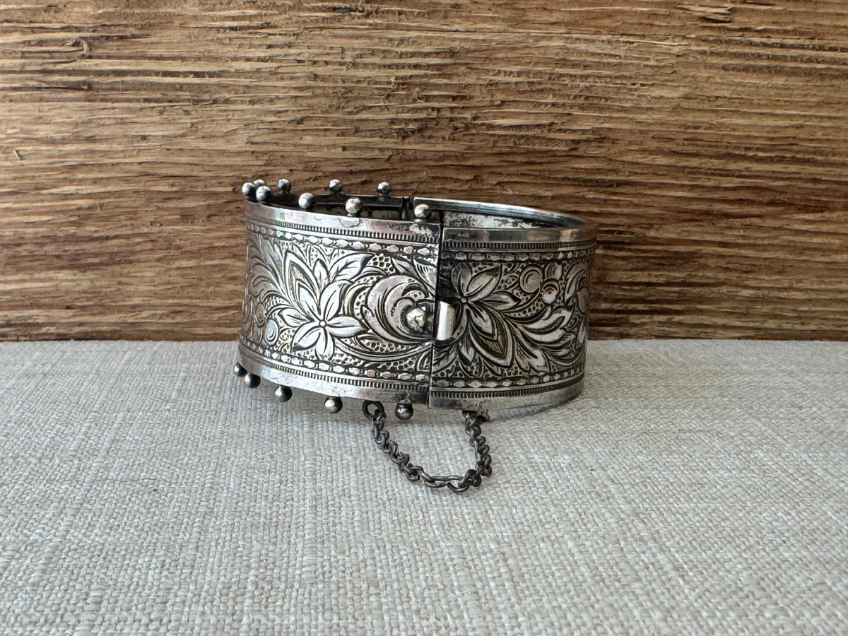 Silver Bangle Bracelet with Cannonball Edge
