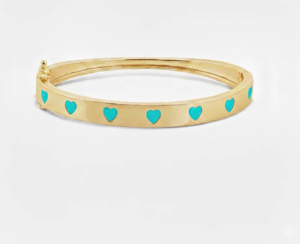 Gold and Turquoise Heart Bangle