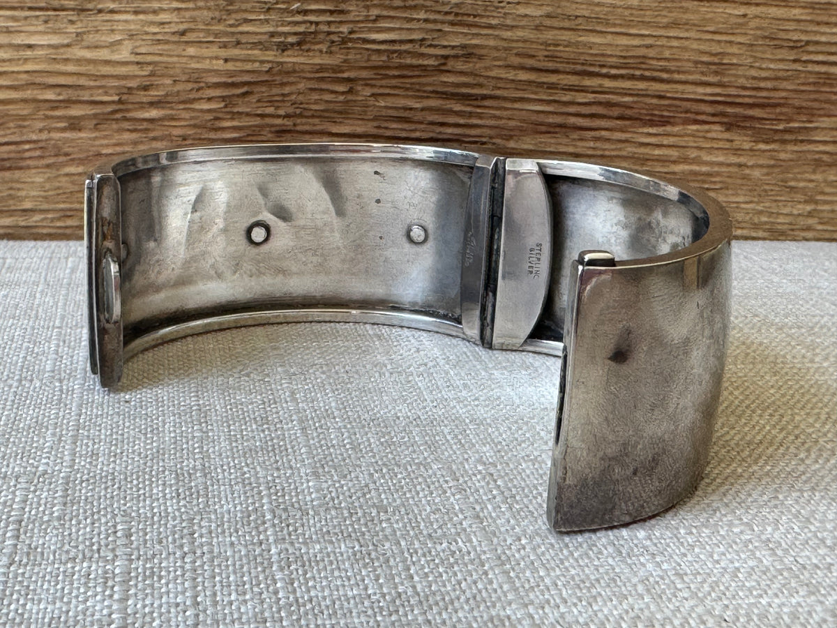 Vintage Sterling Silver Bangle Bracelet with Triple Flower Rings