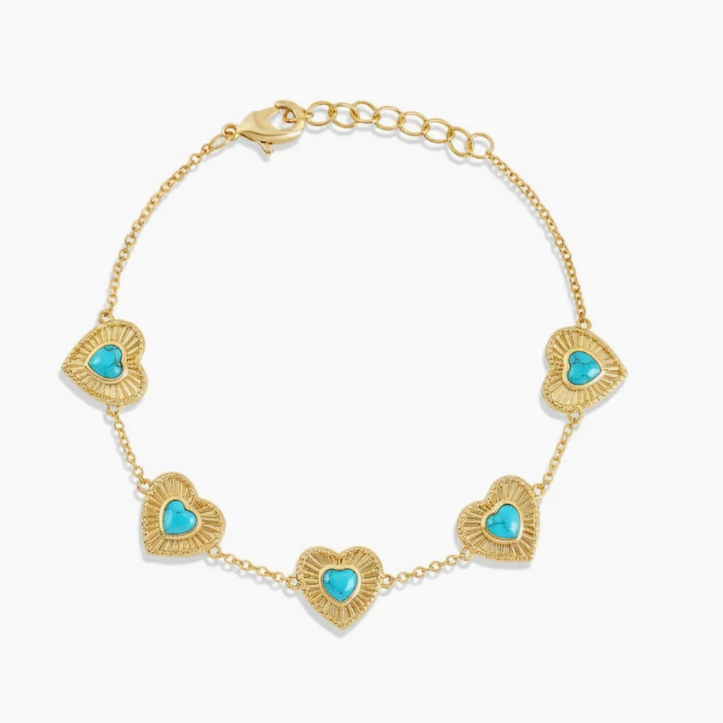 Fluted Gemstone Heart Bracelet Turquoise