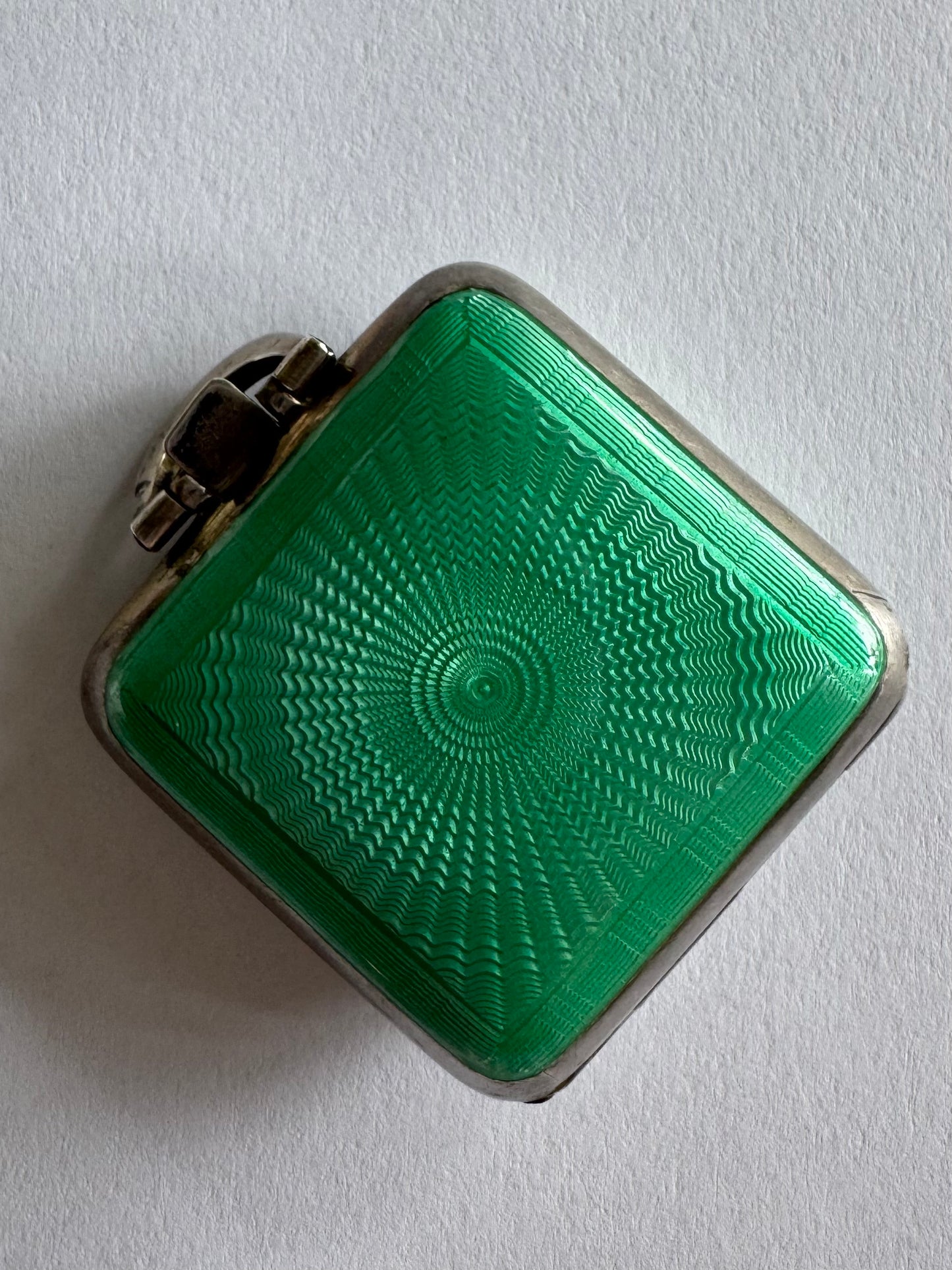 Vintage Green French Guilloche Travel Clock Pendant