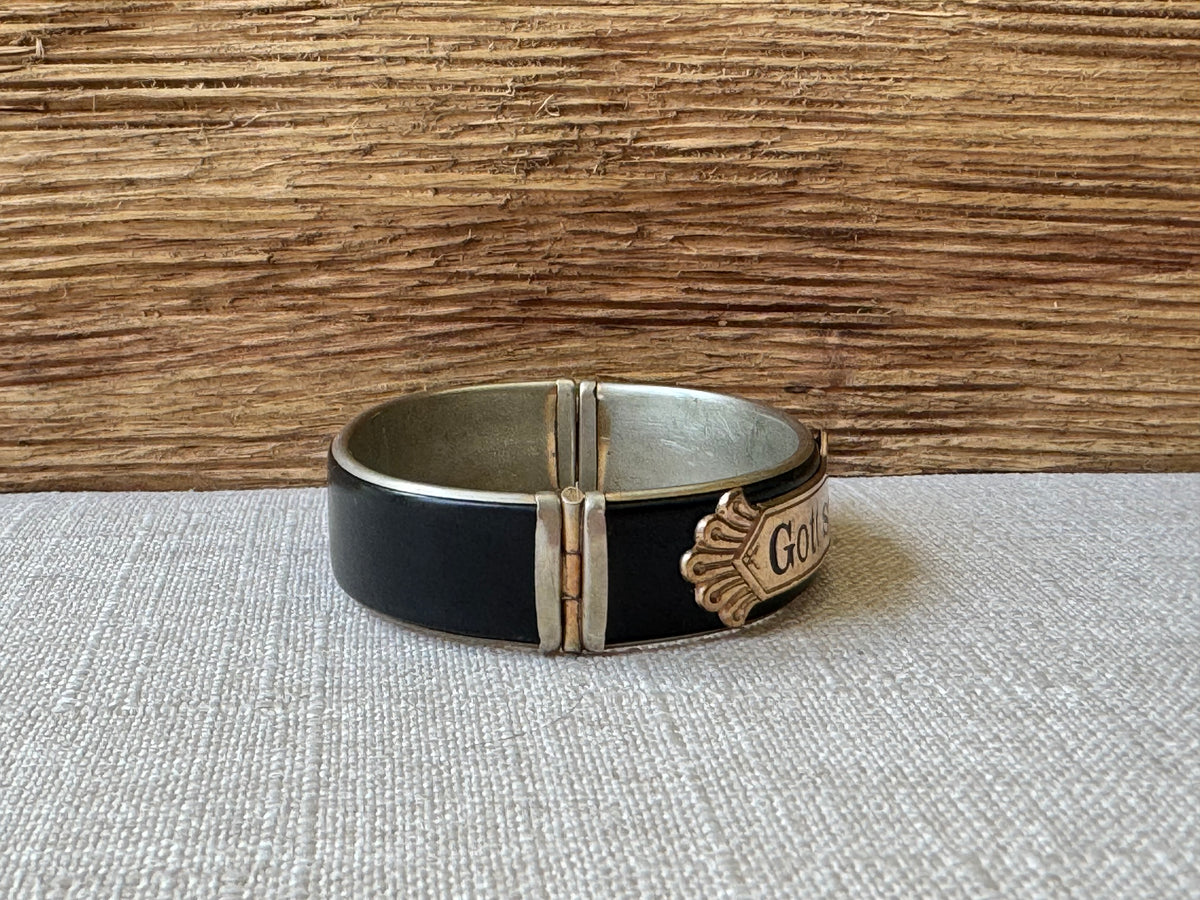 Edwardian Black Enamel and Gold “GOTT SCHUTZE DICH” Mourning Bangle Bracelet