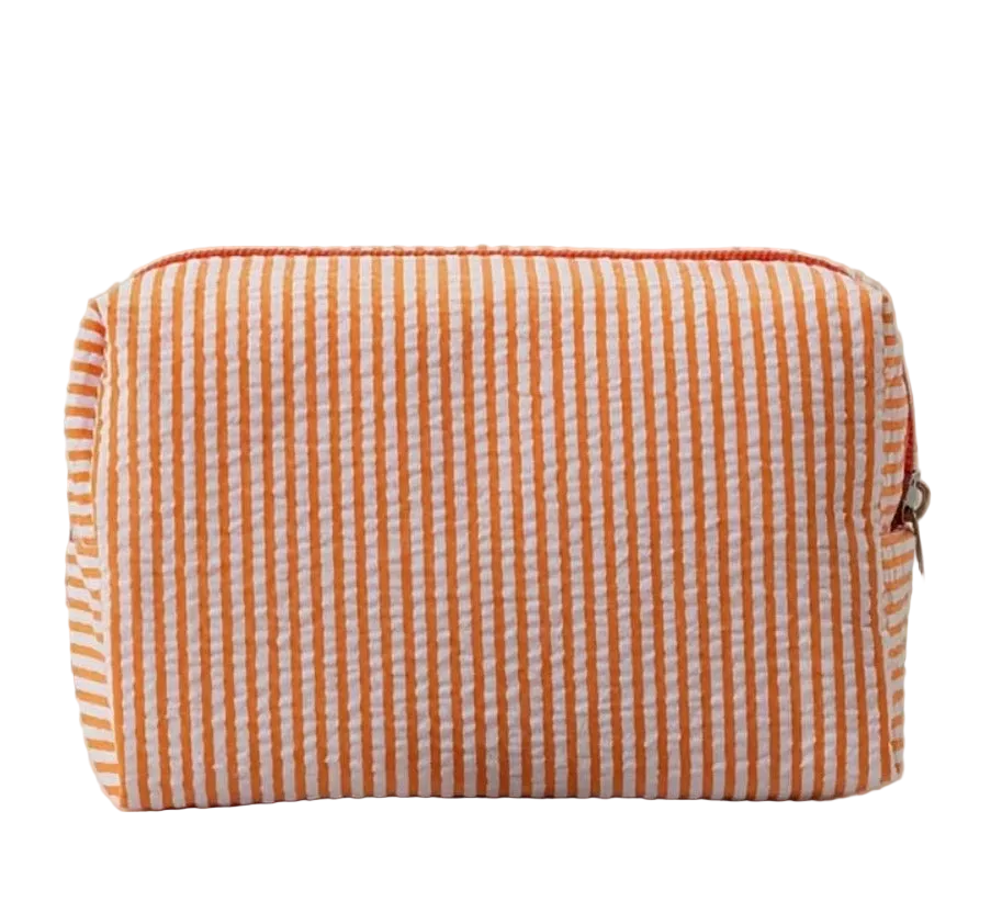 Small Seersucker Bag with Leather Bow Zipper Pull