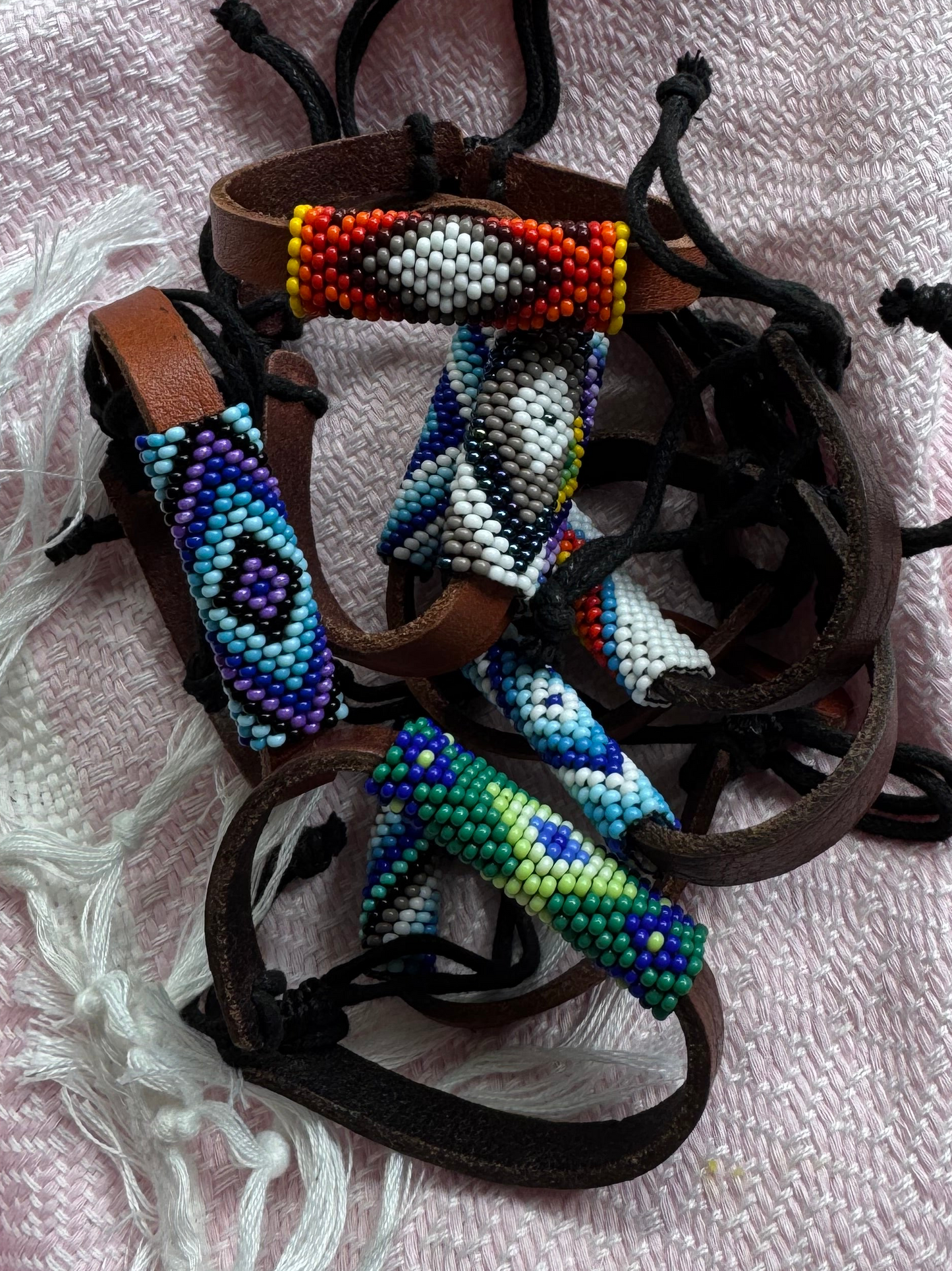 Hand Beaded Leather Bracelets