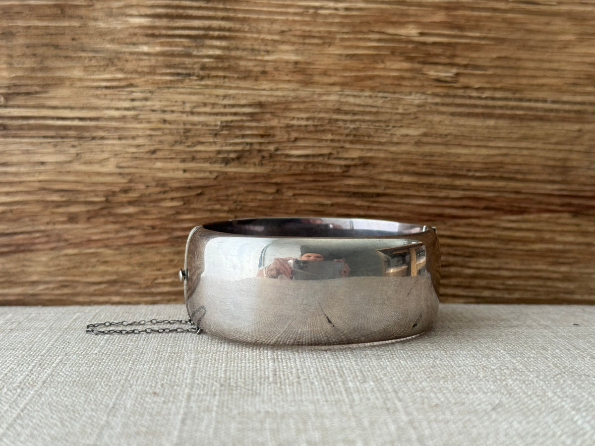 Vintage Sterling Silver Etched Wide Bangle Bracelet