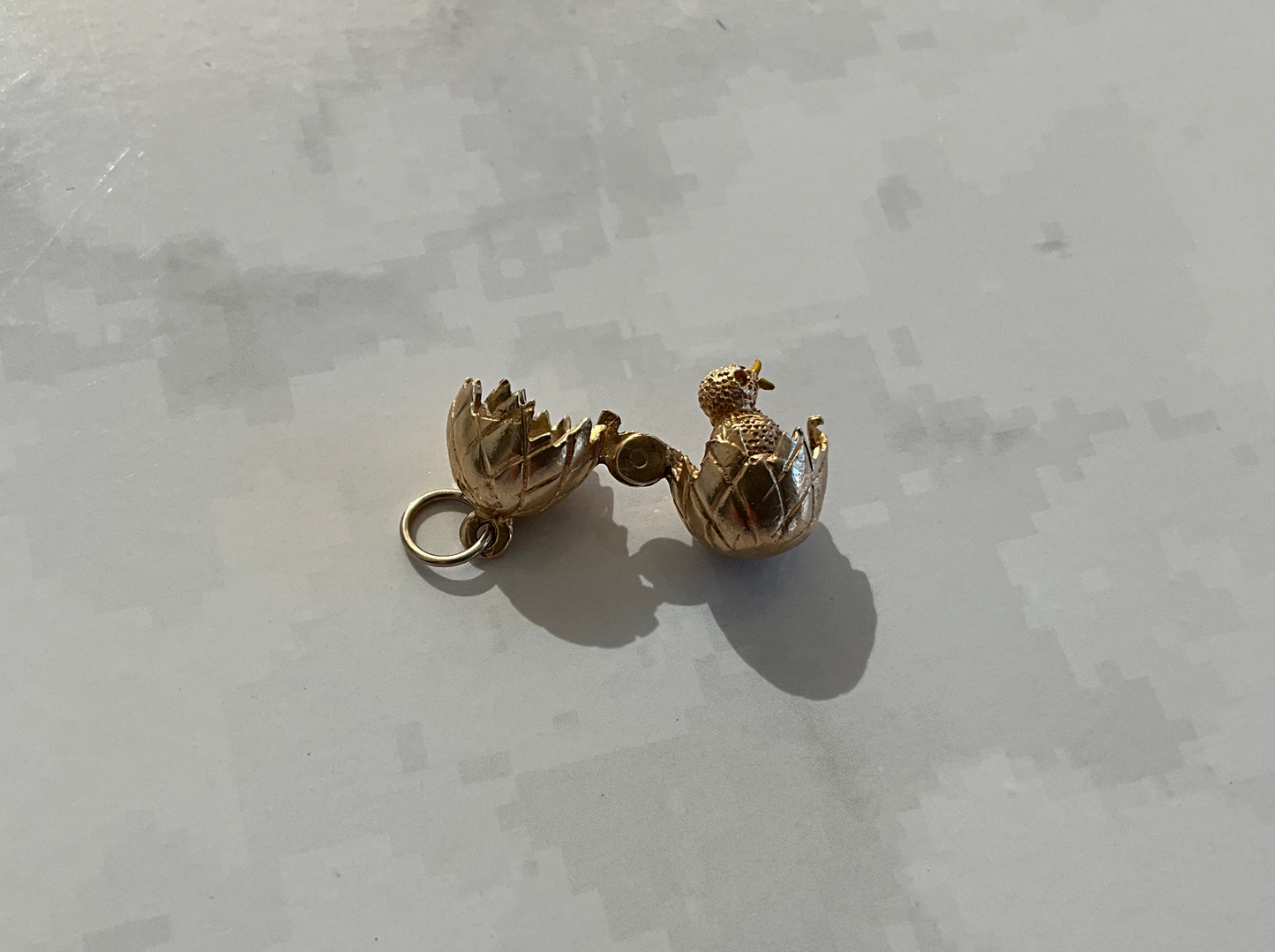 Vintage English Articulated Chick in Egg Charm (1970s)